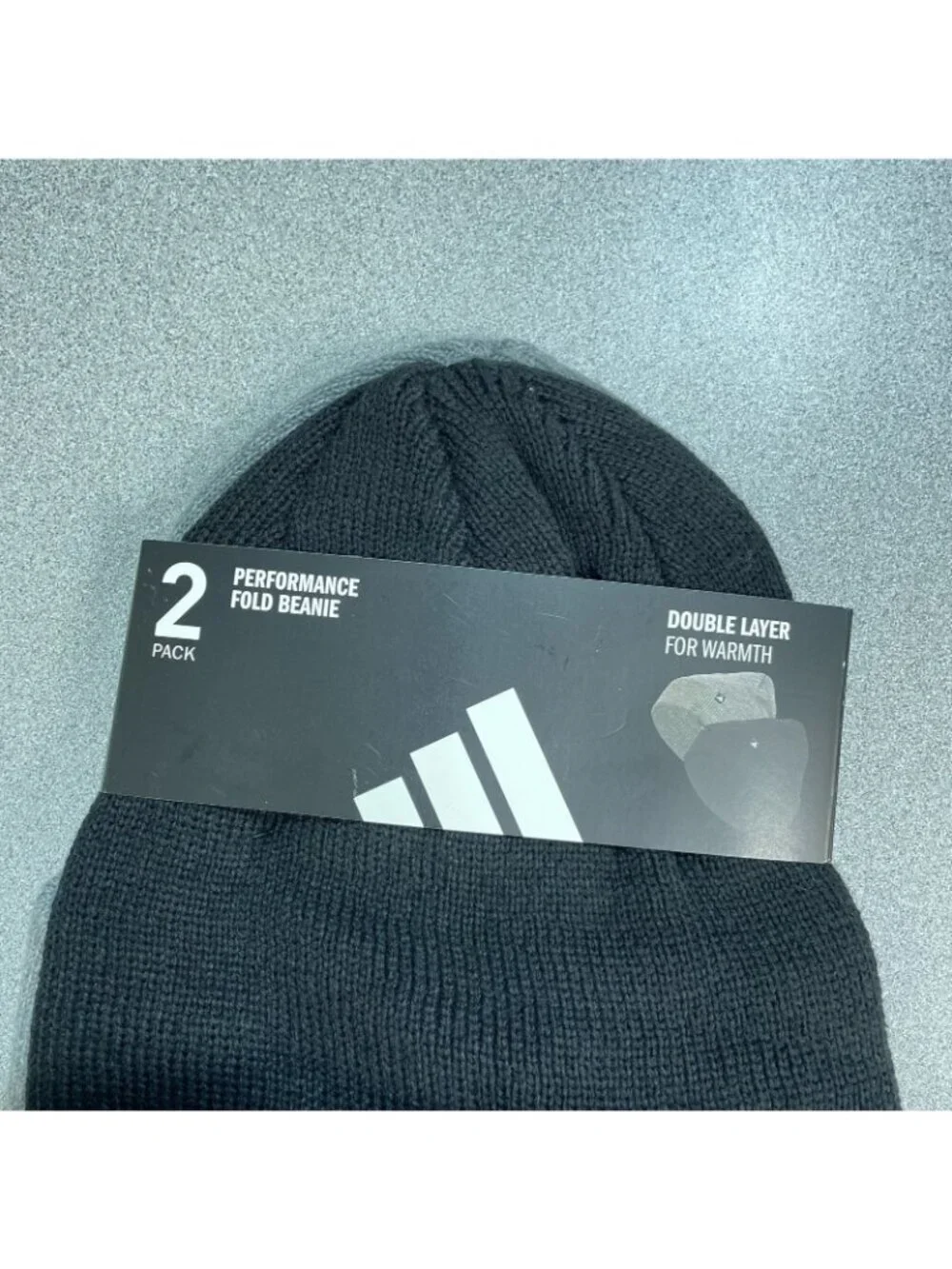 NWT Adidas 2 Pack Performance Fold Beanie Double Layer For Warmth Gray & Black